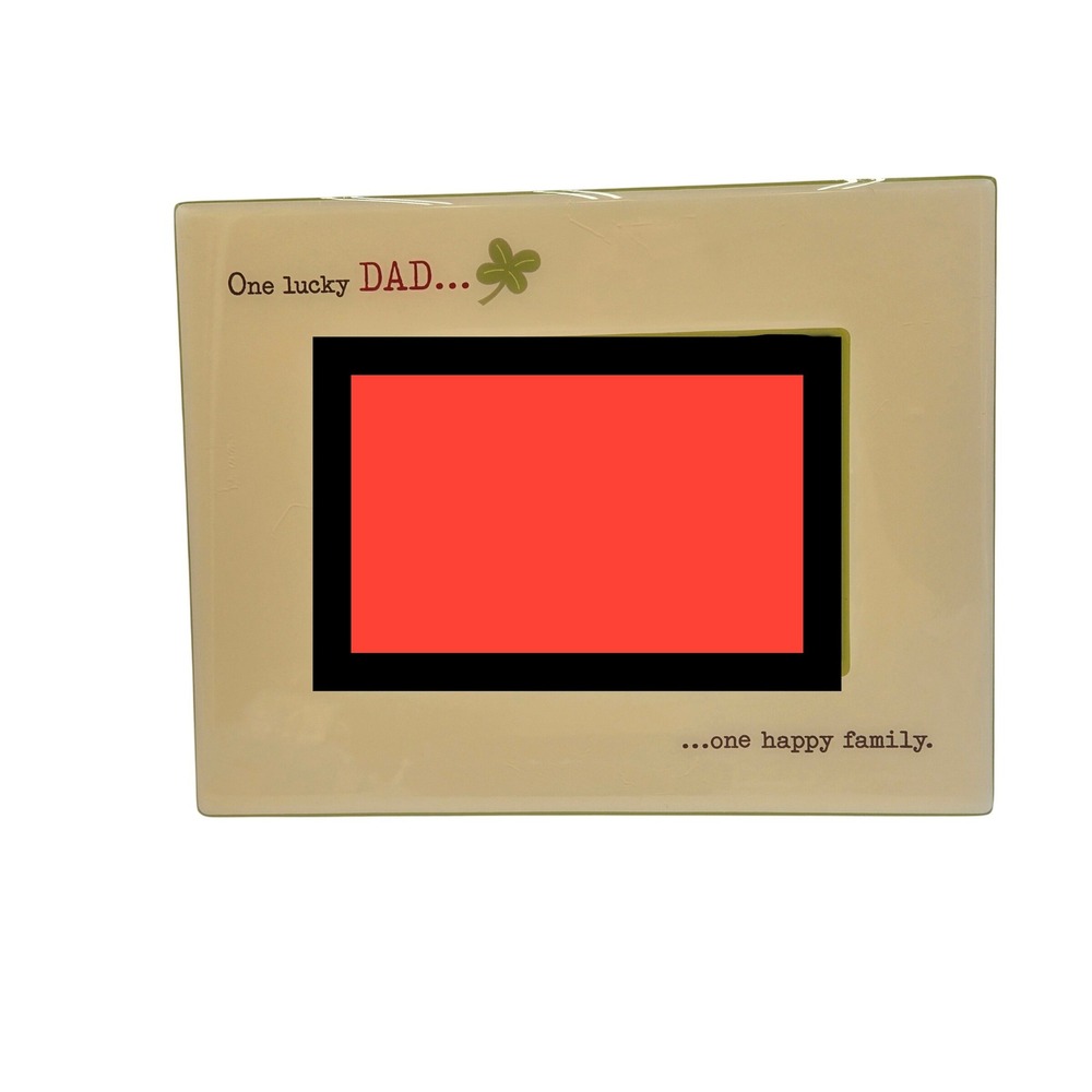 Hallmark One‎ Lucky Dad One Happy Family Ceramic 4x6 Photo Frame Green Yellow